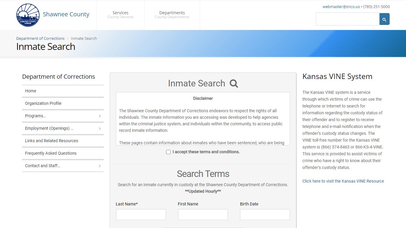 Inmate Search - Department of Corrections - Shawnee County